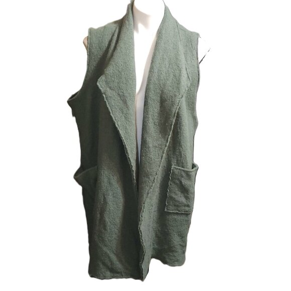 Tahari wool blend long duster vest Women's 1X cardigan olive / army green warm - Picture 3 of 16